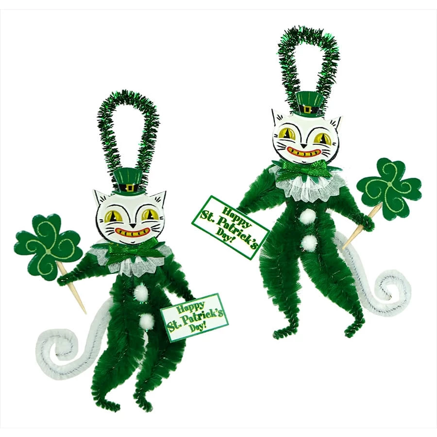 Buy π St. Patrick's White Cat Chenille Ornaments Set/2 - Traditions Exclusive π 3 Buy π St. Patrick's White Cat Chenille Ornaments Set/2 - Traditions Exclusive π
