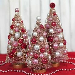 Budget ⭐ Traditions Valentine Golden Blush Bottle Brush Trees Set/3 👍 -Ornament shop LC1536 display
