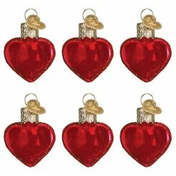 New 😀 Traditions Red Glitter Hearts Ornaments Set.6 ✨