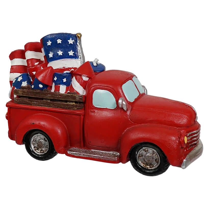 Brand new ✔️ Traditions Red Americana Truck With Fireworks & Waving Flag 😀 3 Brand new ✔️ Traditions Red Americana Truck With Fireworks & Waving Flag 😀