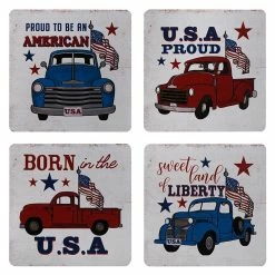 Cheap 🔔 Traditions Wood Americana Truck Coasters In Wood Tray Set/4 🔔
