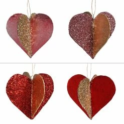 Promo 🛒 Traditions Sweet Heart Glitter Foil Ornaments Set/4 🔔